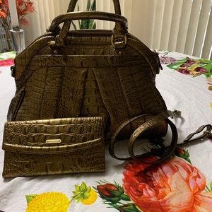 Gold Brahmin Satchel Handbag and Checkbook Wallet